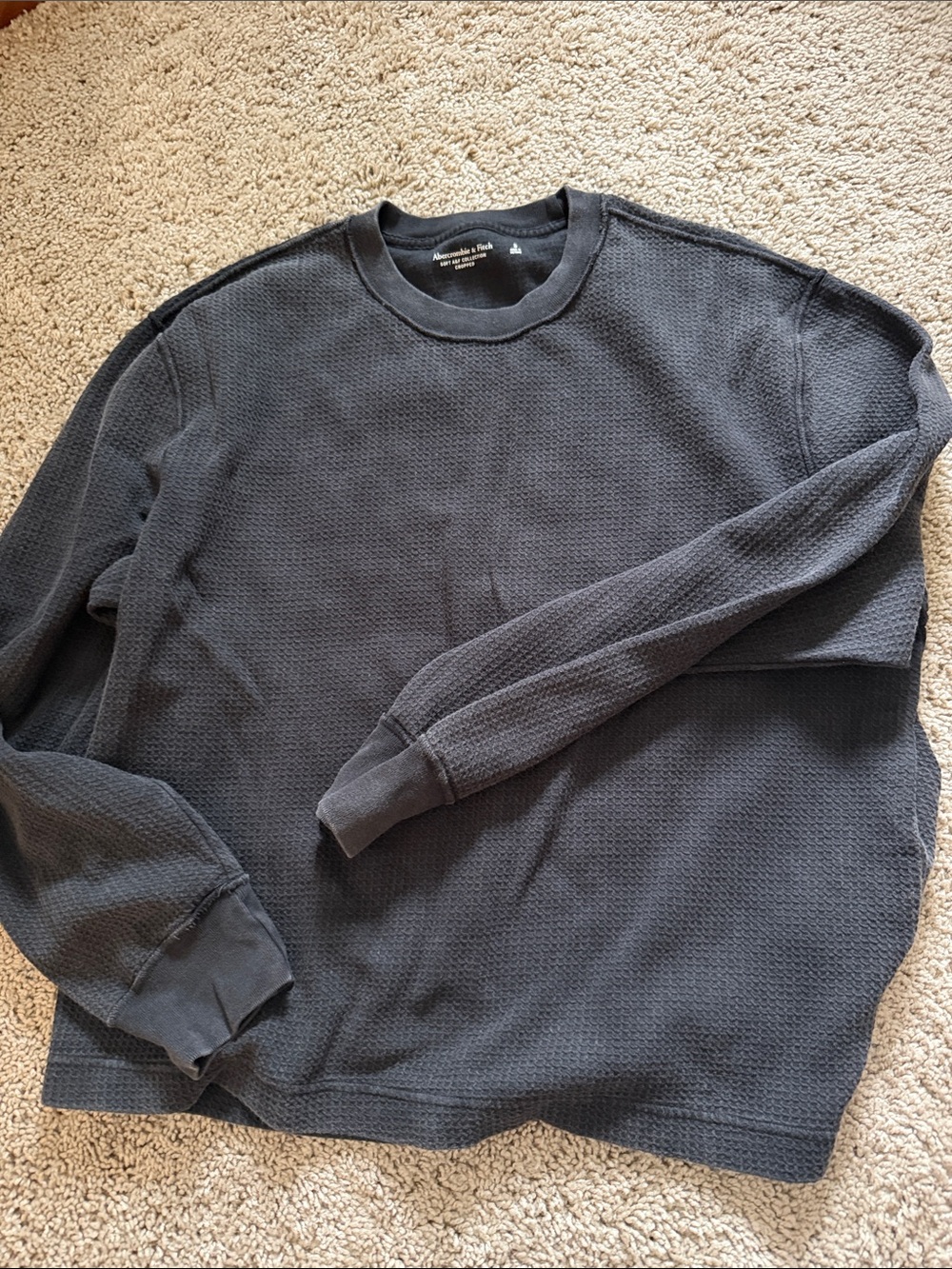 Abercrombie & Fitch Men's Charcoal Waffle Crewneck Thermal